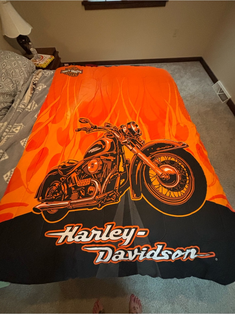 Harley-Davidson Orange and Black Motorcycle Comforter kids twin genuine